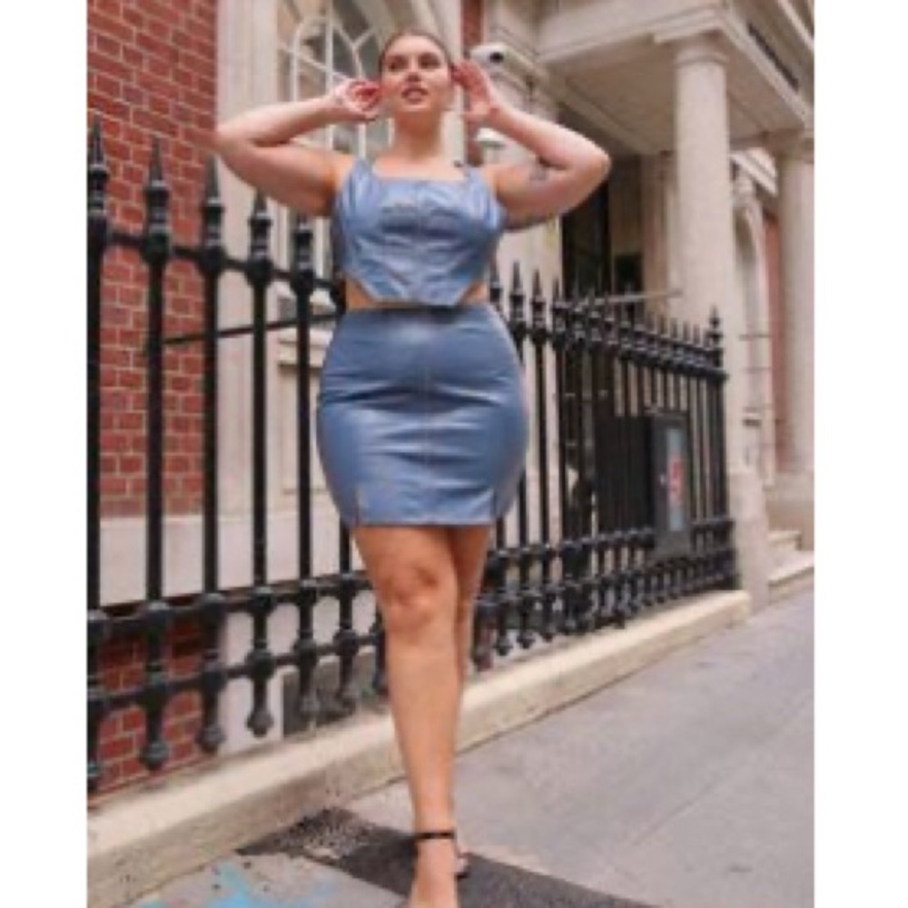 Blue Croc-Embossed Two-Piece Set